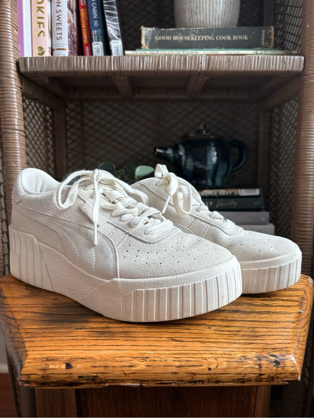 Puma Cream Suede Platform Lace-Up Sneakers